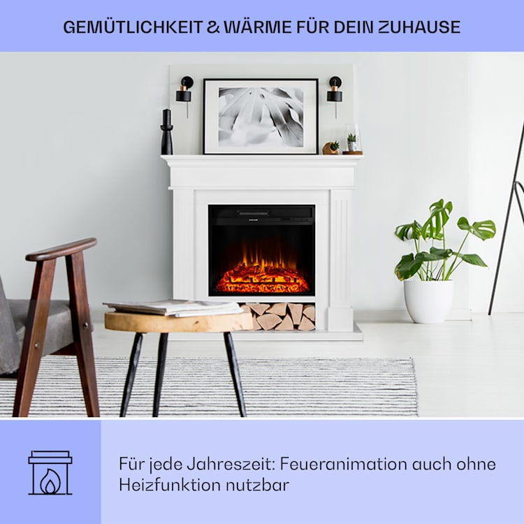Las Pilas Elektrokamin Heizlüfter 900/1800W Wochentimer Fernbedienung Weiß