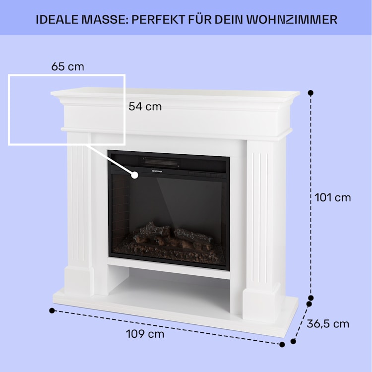 Las Pilas Elektrokamin Heizlüfter 900/1800W Wochentimer Fernbedienung Weiß