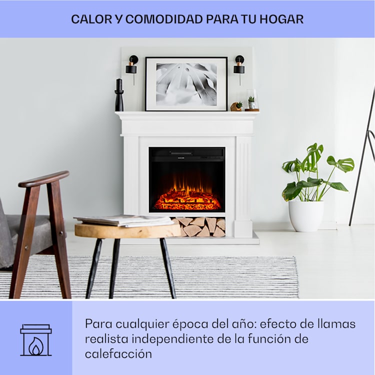 Las Pilas Chimenea eléctrica Calefactor ventilador 900/1800W Temporizador semanal Mando a distancia Blanco