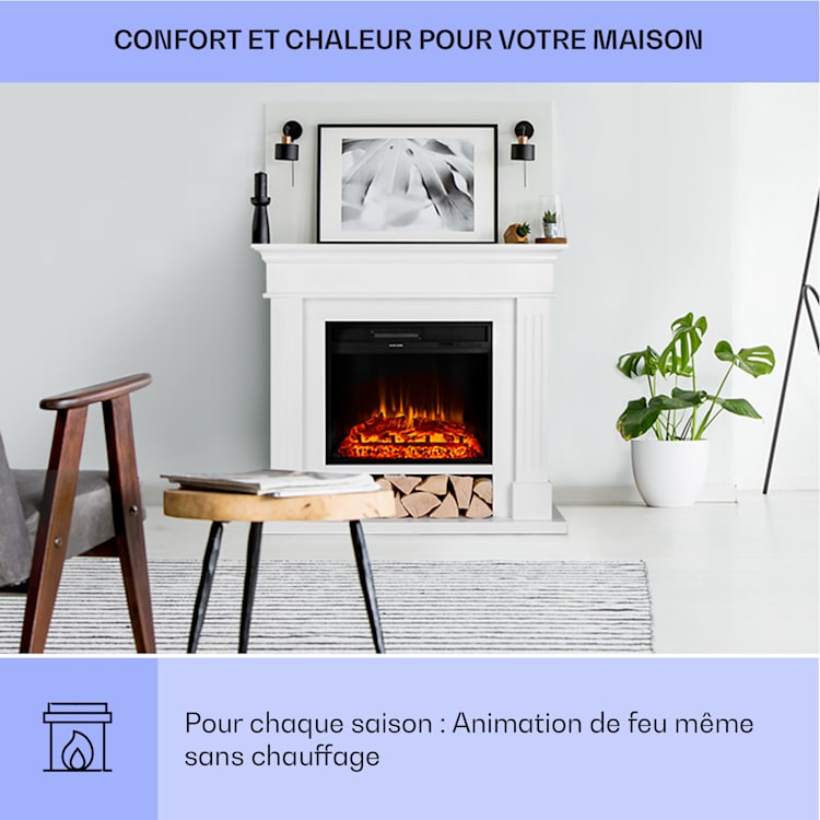 Las Pilas cheminée électrique radiateur soufflant 900/1800 W télécommande minuterie hebdomadaire Blanc