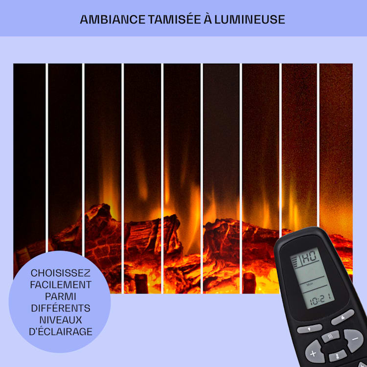Las Pilas cheminée électrique radiateur soufflant 900/1800 W télécommande minuterie hebdomadaire Blanc