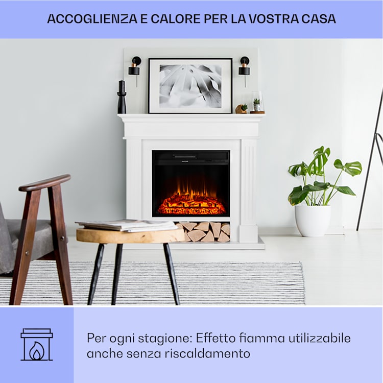 Las Pilas - Camino elettrico, ventola riscaldante, 900/1800 W, timer settimanale, telecomando Bianco