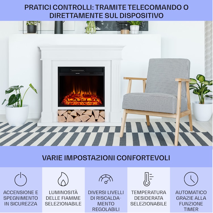 Las Pilas - Camino elettrico, ventola riscaldante, 900/1800 W, timer settimanale, telecomando Bianco