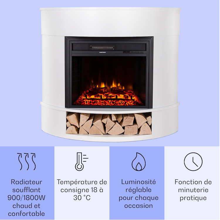 Loloru cheminée électrique radiateur soufflant 900/1800 W minuterie hebdomadaire télécommande Blanc