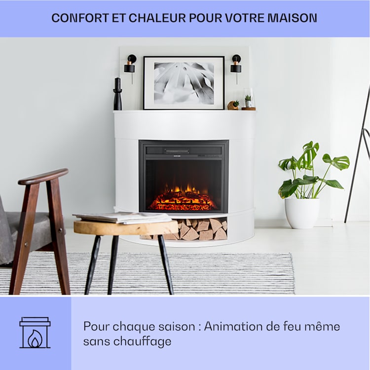 Loloru cheminée électrique radiateur soufflant 900/1800 W minuterie hebdomadaire télécommande Blanc