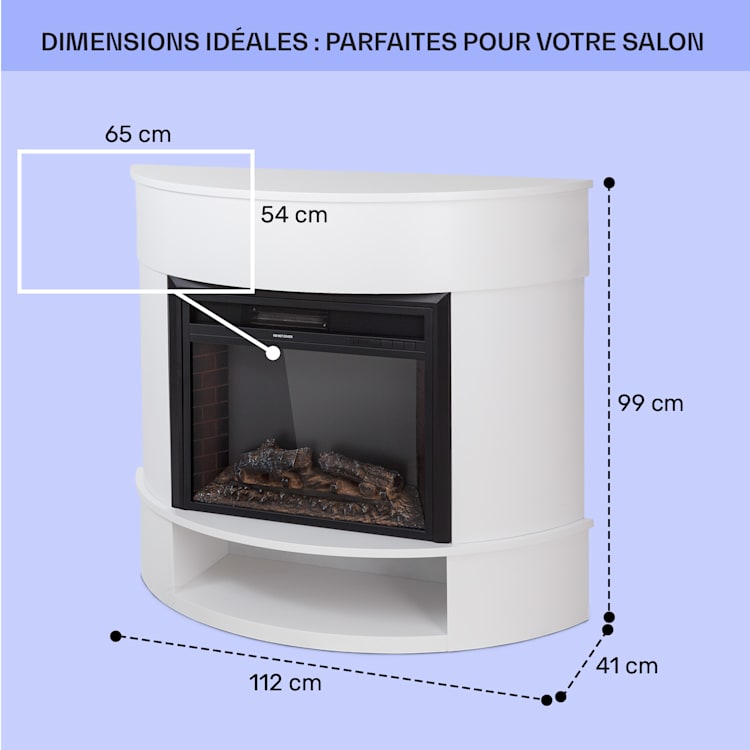 Loloru cheminée électrique radiateur soufflant 900/1800 W minuterie hebdomadaire télécommande Blanc