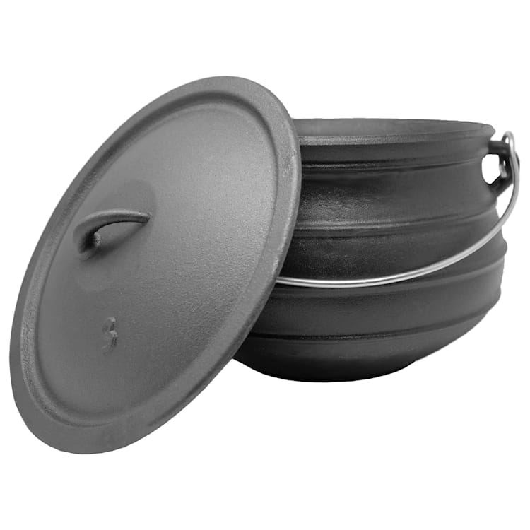 Beefalo Potjie Schmortopf Größe L Gusseisen rund Deckel 8 Liter 8 Ltr. | Flach