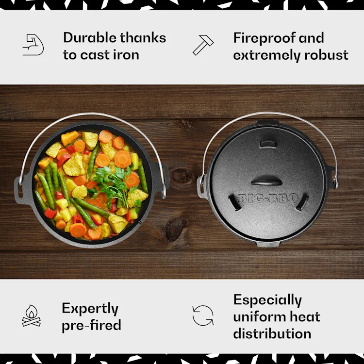Guernsey Premium Dutch Oven 9.0 BBQ Pot Cast Iron Pre-Baked Size L / 9 qt ca. 8,5 Ltr / 9 qt | without feet