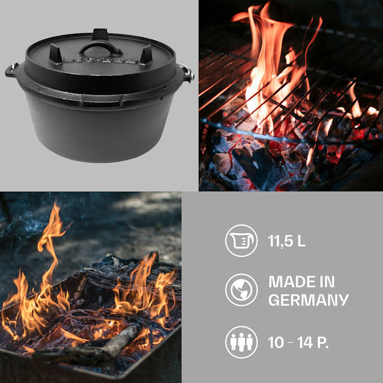 Guernsey Premium Dutch Oven 12.0 BBQ-Topf Gusseisen voreingebrannt Größe XL / 12 qt ca. 13,5 Ltr / 12 qt | ohne Füße