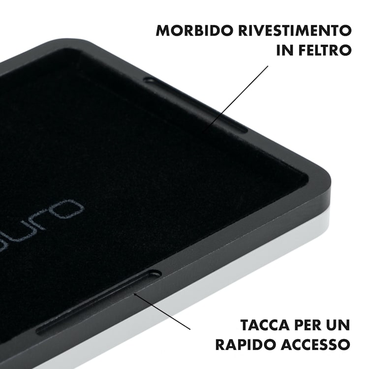 Coin Card con feltro per Slim Wallets Porta monete Alluminio provato | Nero metallizzato