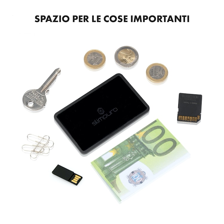 Coin Card con feltro per Slim Wallets Porta monete Alluminio provato | Nero metallizzato