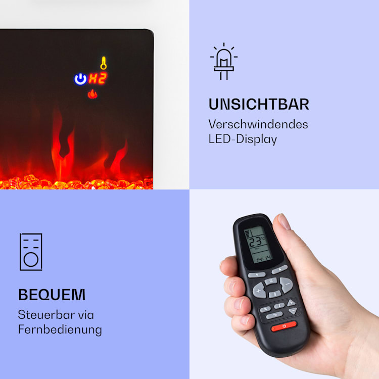 Galeras Elektrischer Wand- und Einbaukamin 1800 W LED 3 Farben Timer 102 x 47 x 13 cm | Weiß