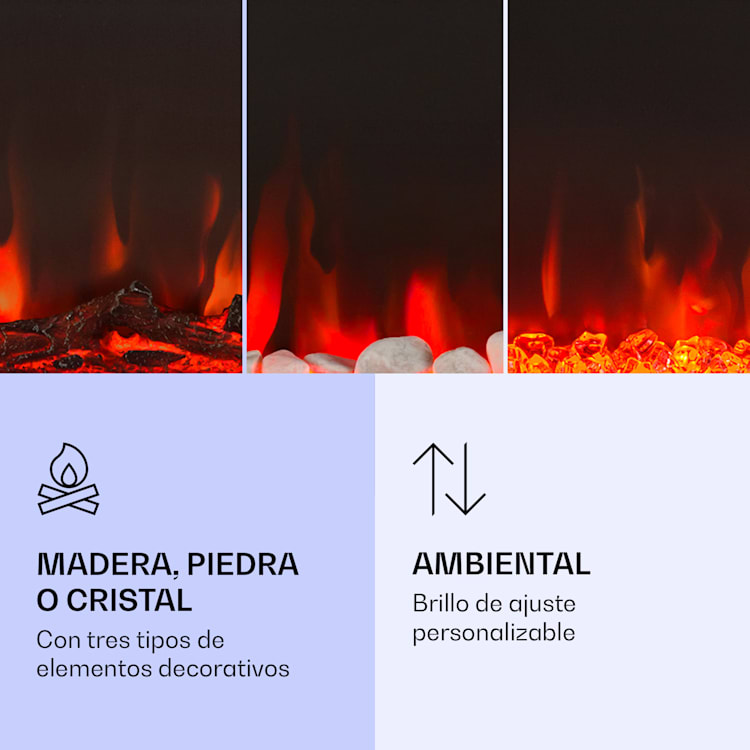 Chimenea eléctrica de pared y empotrada Galeras 1800 W 3 colores LED programador 102 x 47 x 13 cm | Blanco