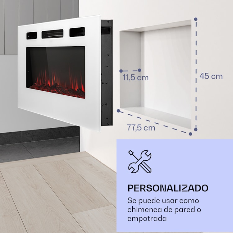 Chimenea eléctrica de pared y empotrada Galeras 1800 W 3 colores LED programador 102 x 47 x 13 cm | Blanco