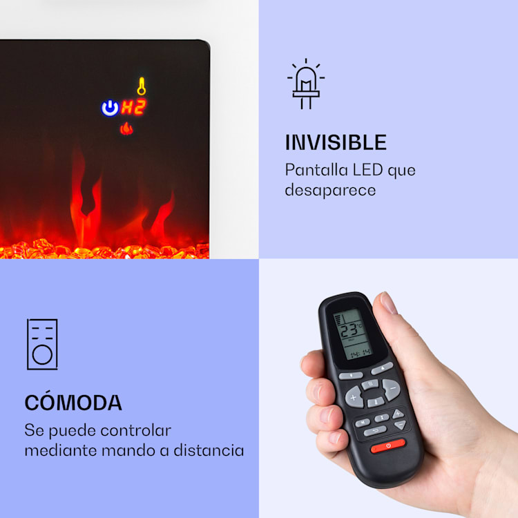 Chimenea eléctrica de pared y empotrada Galeras 1800 W 3 colores LED programador 102 x 47 x 13 cm | Blanco