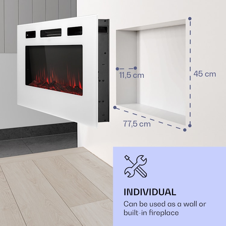 Lareira para encastrar de parede Galeras 1800 W LED 3 Cores Temporizador 102 x 47 x 13 cm | Branco