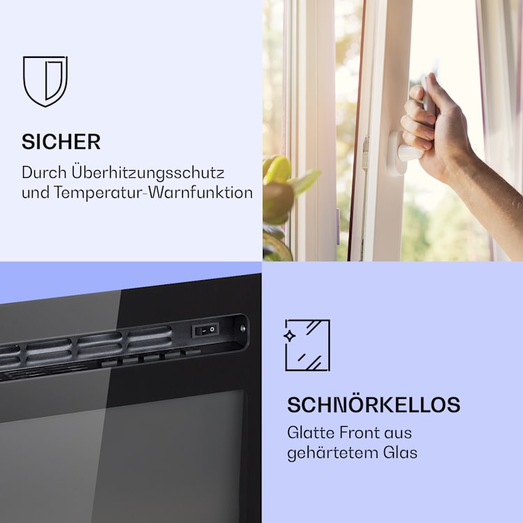 Galeras Elektrischer Wand- und Einbaukamin 1800 W LED 3 Farben Timer 127 x 47 x 13 cm | Schwarz