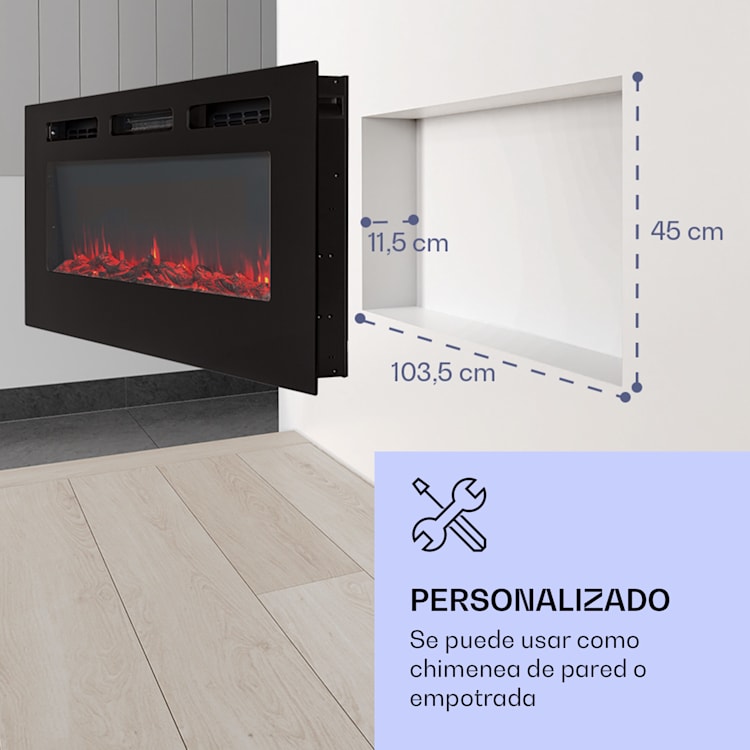 Chimenea eléctrica de pared y empotrada Galeras 1800 W 3 colores LED programador 127 x 47 x 13 cm | Negro