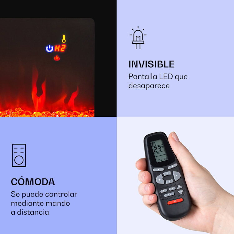 Chimenea eléctrica de pared y empotrada Galeras 1800 W 3 colores LED programador 127 x 47 x 13 cm | Negro
