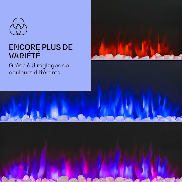 Galeras Foyer électrique mural et encastrable 1800 W LED 3 couleurs minuterie 127 x 47 x 13 cm | Noir