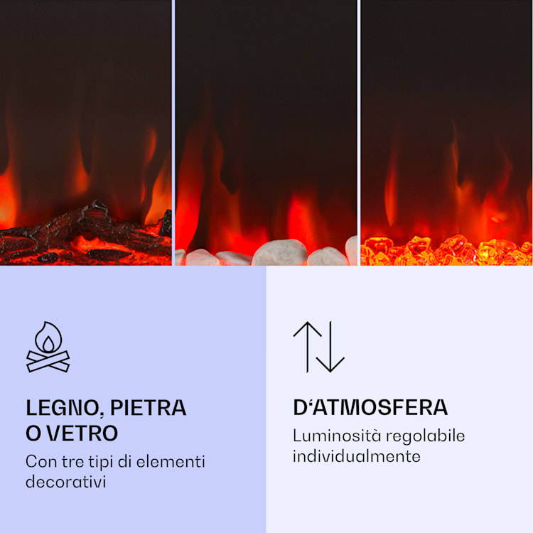 Galeras - Camino elettrico da parete e da incasso, 1800 W, LED, 3 colori, timer 127 x 47 x 13 cm | Nero