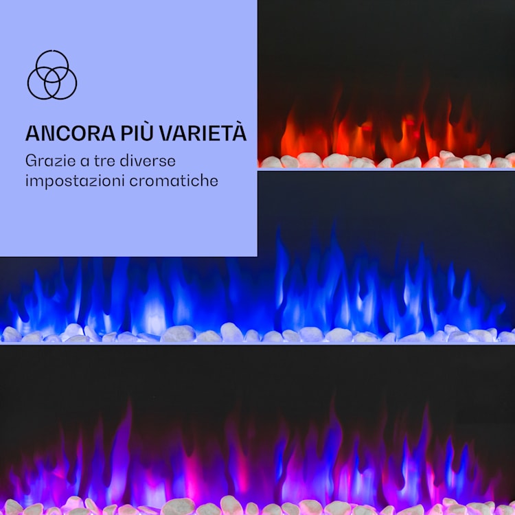 Galeras - Camino elettrico da parete e da incasso, 1800 W, LED, 3 colori, timer 127 x 47 x 13 cm | Nero