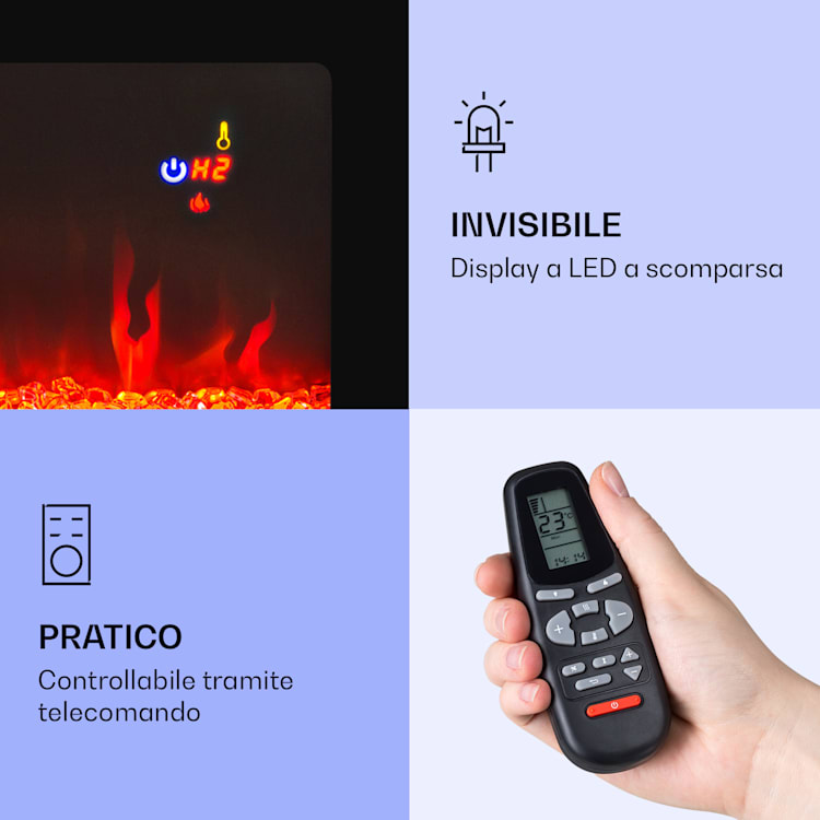 Galeras - Camino elettrico da parete e da incasso, 1800 W, LED, 3 colori, timer 127 x 47 x 13 cm | Nero