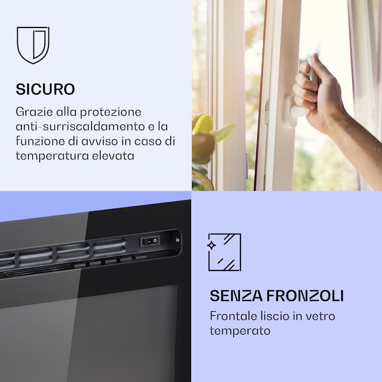 Galeras - Camino elettrico da parete e da incasso, 1800 W, LED, 3 colori, timer 127 x 47 x 13 cm | Nero