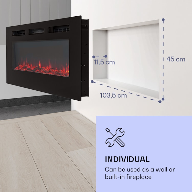 Galeras, elektrický krb, nástěnný a vestavný, 1800 W, LED, 3 barvy, časovač 127 x 47 x 13 cm | Černá