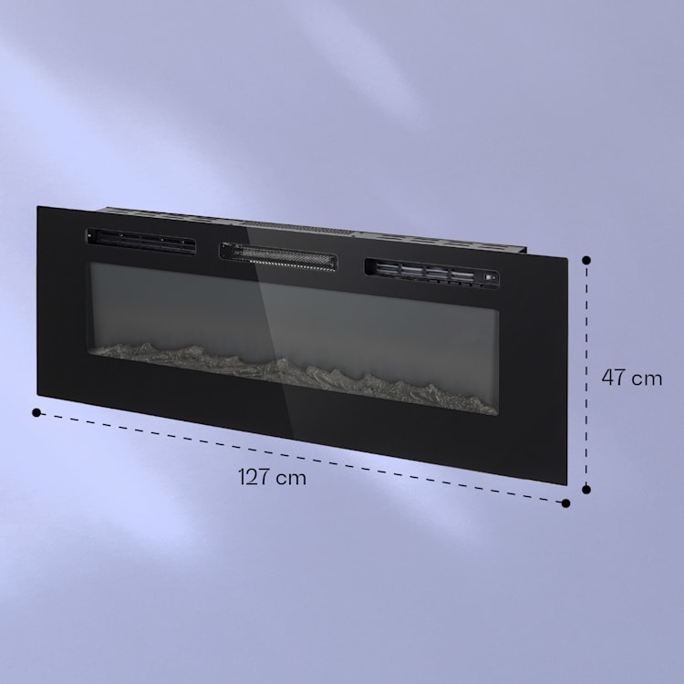 Galeras, elektrický krb, nástěnný a vestavný, 1800 W, LED, 3 barvy, časovač 127 x 47 x 13 cm | Černá