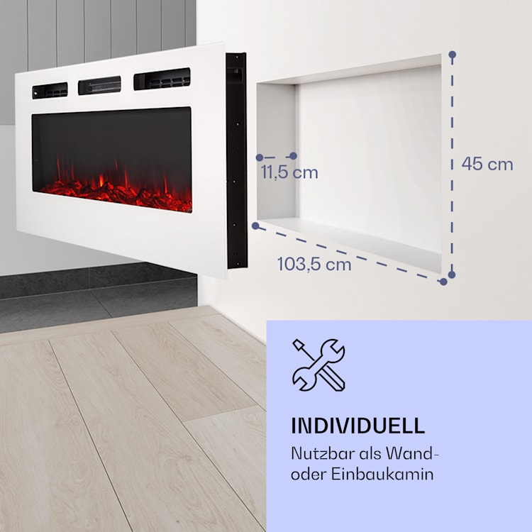 Galeras Elektrischer Wand- und Einbaukamin 1800 W LED 3 Farben Timer 127 x 47 x 13 cm | Weiß