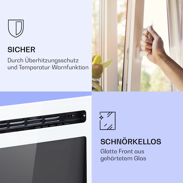 Galeras Elektrischer Wand- und Einbaukamin 1800 W LED 3 Farben Timer 127 x 47 x 13 cm | Weiß