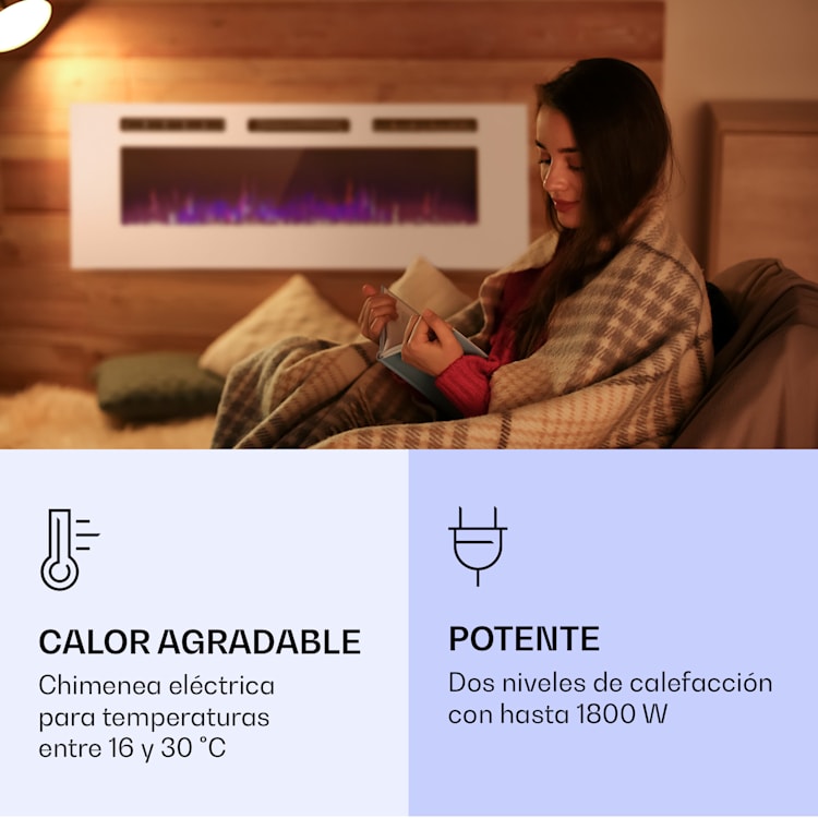 Chimenea eléctrica de pared y empotrada Galeras 1800 W 3 colores LED programador 127 x 47 x 13 cm | Blanco
