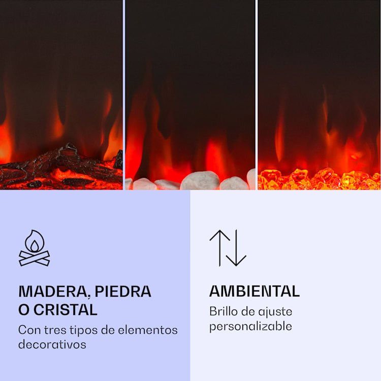 Chimenea eléctrica de pared y empotrada Galeras 1800 W 3 colores LED programador 127 x 47 x 13 cm | Blanco