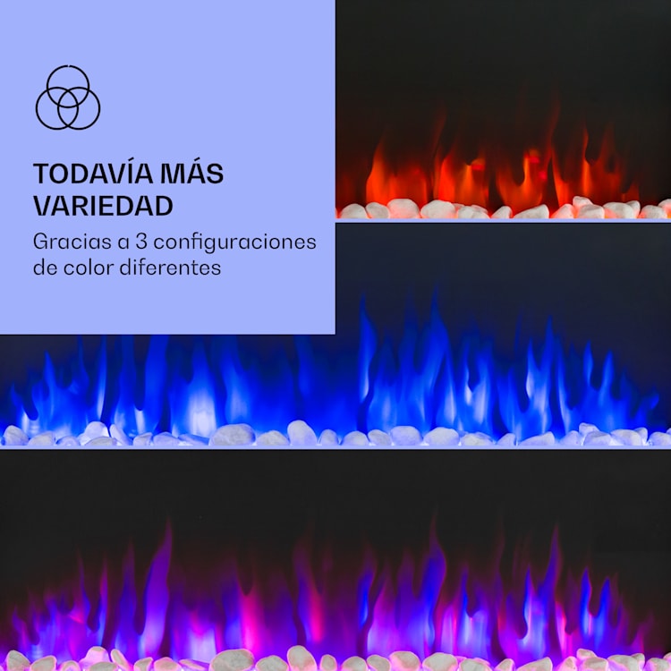 Chimenea eléctrica de pared y empotrada Galeras 1800 W 3 colores LED programador 127 x 47 x 13 cm | Blanco