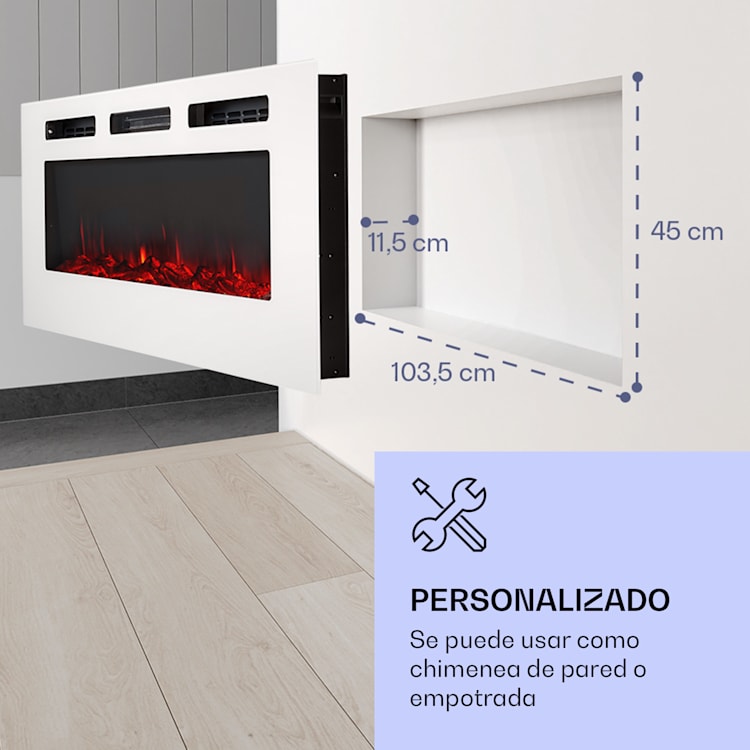 Chimenea eléctrica de pared y empotrada Galeras 1800 W 3 colores LED programador 127 x 47 x 13 cm | Blanco