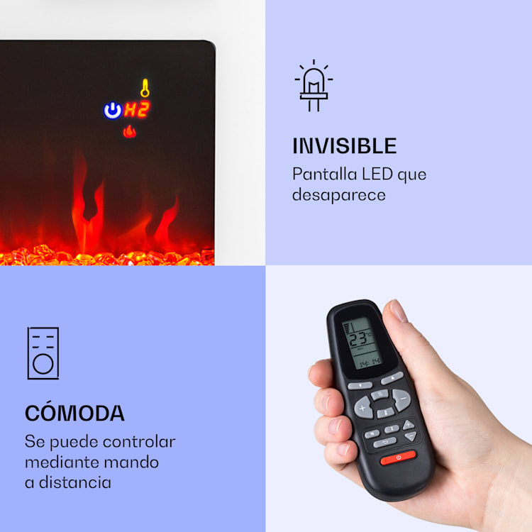 Chimenea eléctrica de pared y empotrada Galeras 1800 W 3 colores LED programador 127 x 47 x 13 cm | Blanco