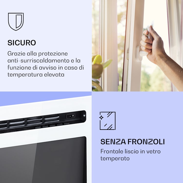 Galeras - Camino elettrico da parete e da incasso, 1800 W, LED, 3 colori, timer 127 x 47 x 13 cm | Bianco