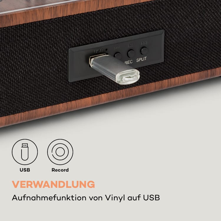 TT-Classic Plus Plattenspieler Staubschutz Bluetooth Record-Funktion 33/45/78 U/min Braun