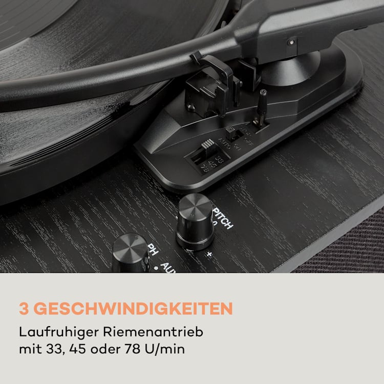 TT-Classic Plus Plattenspieler Staubschutz Bluetooth Record-Funktion 33/45/78 U/min Schwarz