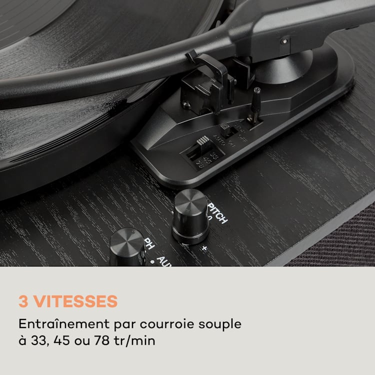 Platine vinyle TT-Classic Plus Protection contre la poussière Fonction d'enregistrement Bluetooth 33/45/78 tr/min Noir