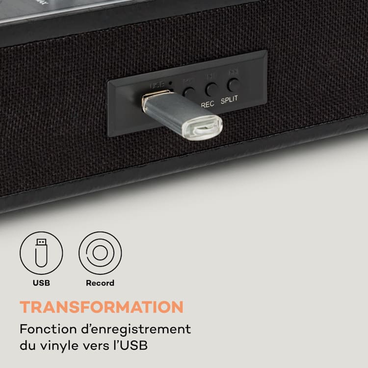 Platine vinyle TT-Classic Plus Protection contre la poussière Fonction d'enregistrement Bluetooth 33/45/78 tr/min Noir