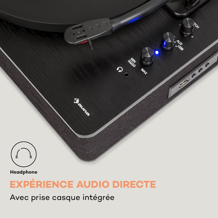 Platine vinyle TT-Classic Plus Protection contre la poussière Fonction d'enregistrement Bluetooth 33/45/78 tr/min Noir