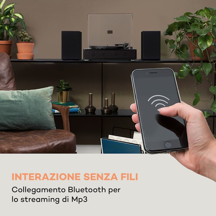 Giradischi TT-Classic Plus Copertura antipolvere Bluetooth Funzione di registrazione 33/45/78 giri/min Legno nero