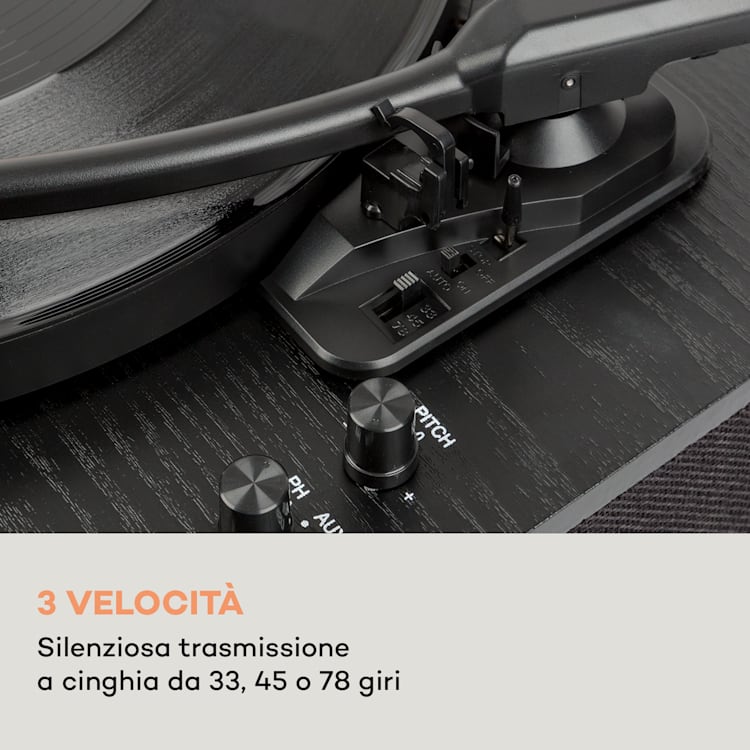 Giradischi TT-Classic Plus Copertura antipolvere Bluetooth Funzione di registrazione 33/45/78 giri/min Legno nero