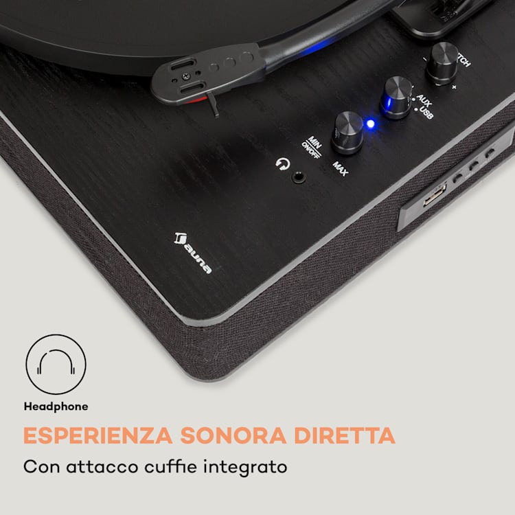 Giradischi TT-Classic Plus Copertura antipolvere Bluetooth Funzione di registrazione 33/45/78 giri/min Legno nero