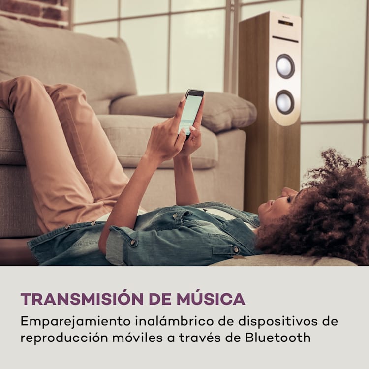 Berklee Altavoz de torre 2 x 10 W RMS Radio FM Reproductor de CD Bluetootht Puerto USB Ranura SD/MMC Nuez