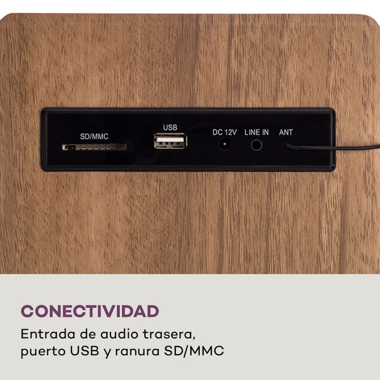 Berklee Altavoz de torre 2 x 10 W RMS Radio FM Reproductor de CD Bluetootht Puerto USB Ranura SD/MMC Nuez
