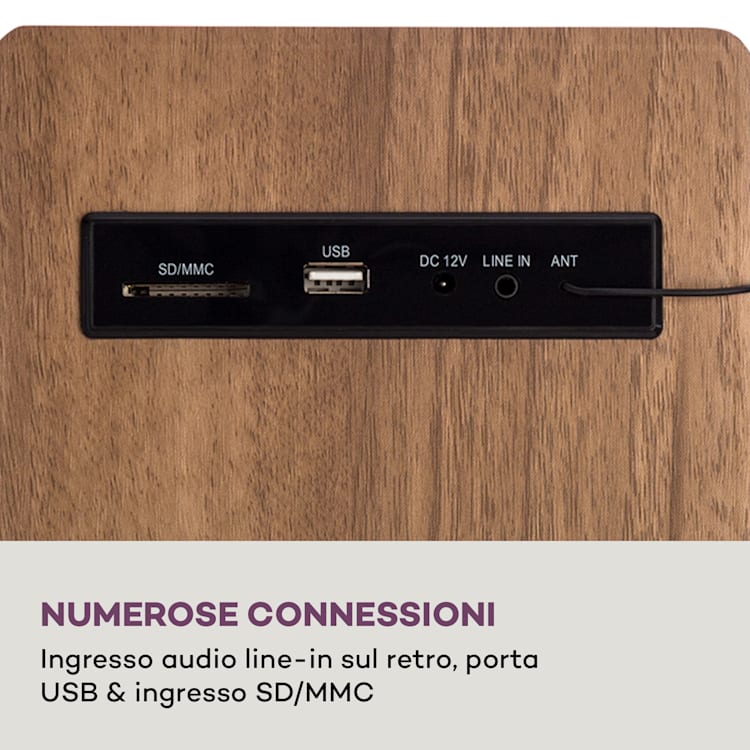 Berklee - Altoparlante a torre, 2 x 10 W RMS, radio FM, lettore CD, Bluetooth, porte USB e SD/MMC Noce