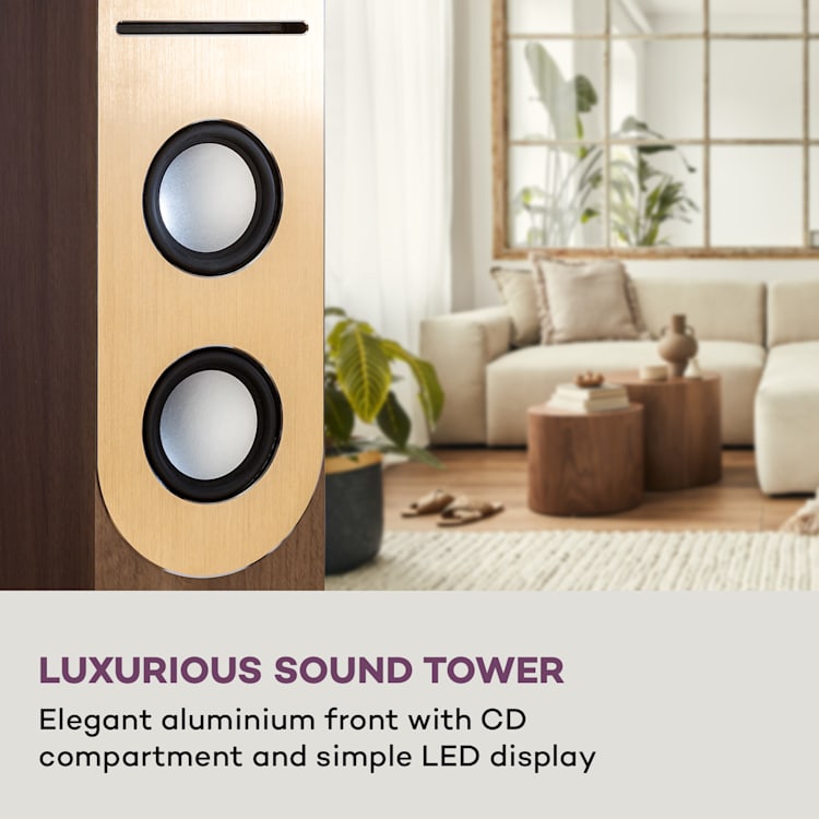Berklee - Altoparlante a torre, 2 x 10 W RMS, radio FM, lettore CD, Bluetooth, porte USB e SD/MMC